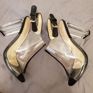 Clear and black chunky heels
